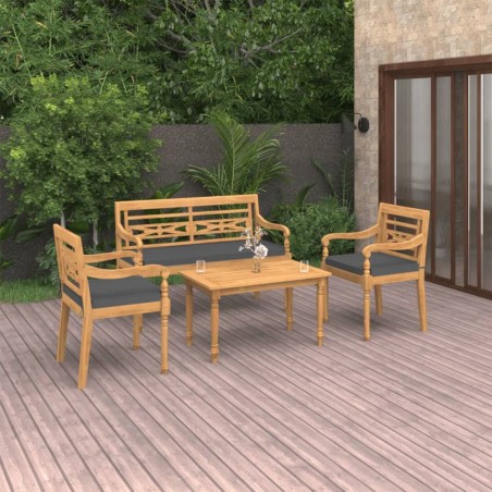 vidaXL Set de muebles de jardín 4 pzas y cojines madera maciza de teca