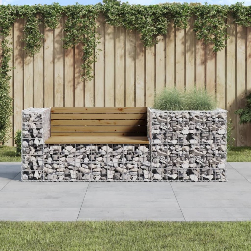 vidaXL Banco de jardín con cesta de gaviones madera de pino impregnada vidaXL Banco de jardín con cesta de gaviones madera de pino impregnada