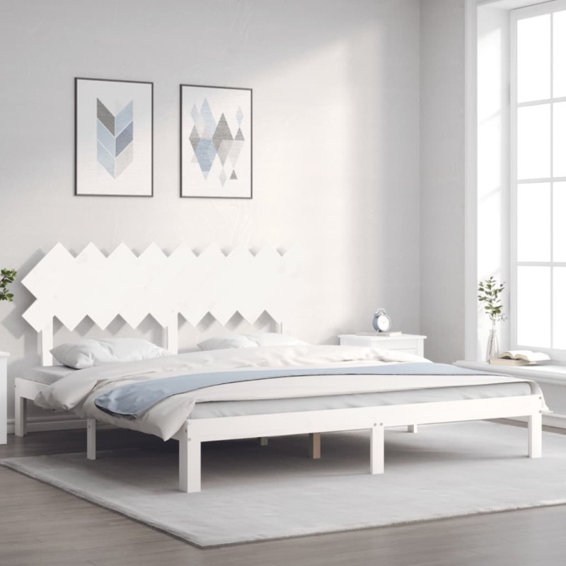 vidaXL Estructura cama de matrimonio con cabecero madera maciza blanco vidaXL Estructura cama de matrimonio con cabecero madera maciza blanco