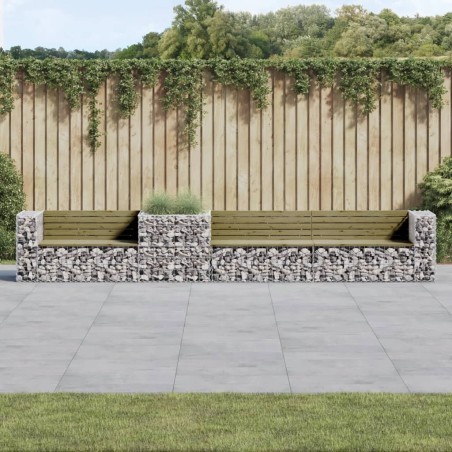 vidaXL Banco de jardín con cesta de gaviones madera de pino impregnada