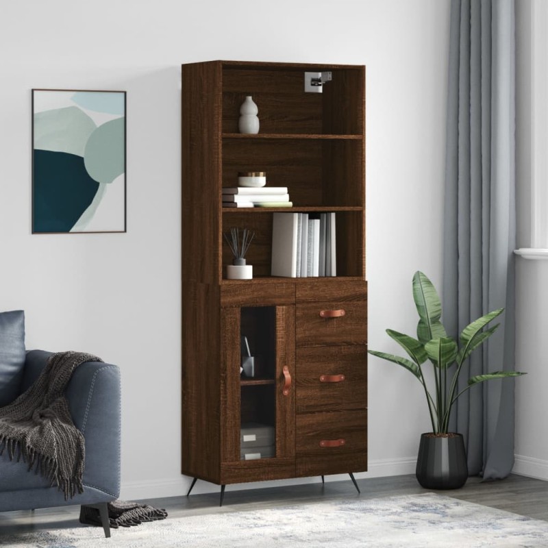 vidaXL Aparador alto madera contrachapada marrón roble 69,5x34x180 cm vidaXL Aparador alto madera contrachapada marrón roble 69,5x34x180 cm