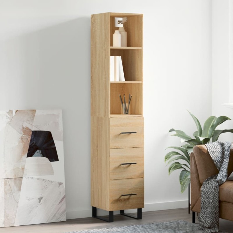 vidaXL Aparador de madera contrachapada roble Sonoma 34,5x34x180 cm vidaXL Aparador de madera contrachapada roble Sonoma 34,5x34x180 cm