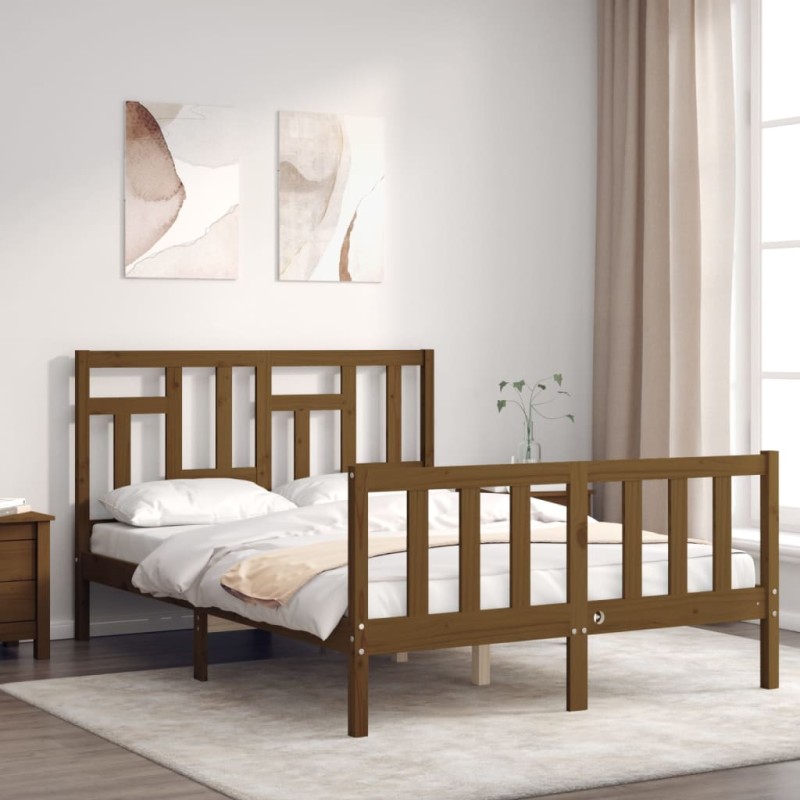 vidaXL Estructura de cama matrimonio con cabecero madera marrón miel vidaXL Estructura de cama matrimonio con cabecero madera marrón miel