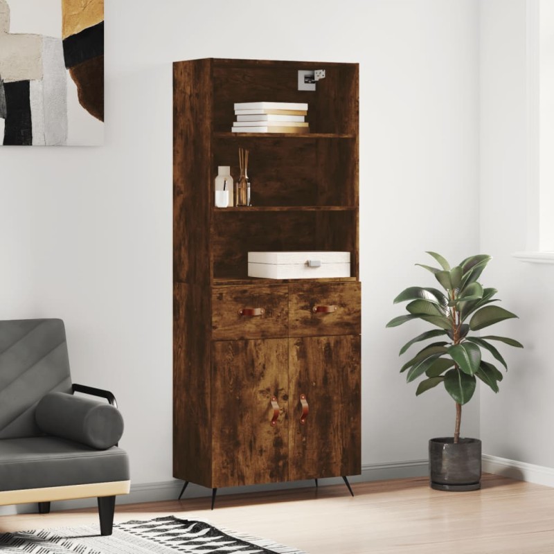 vidaXL Aparador alto madera contrachapada roble ahumado 69,5x34x180 cm vidaXL Aparador alto madera contrachapada roble ahumado 69,5x34x180 cm