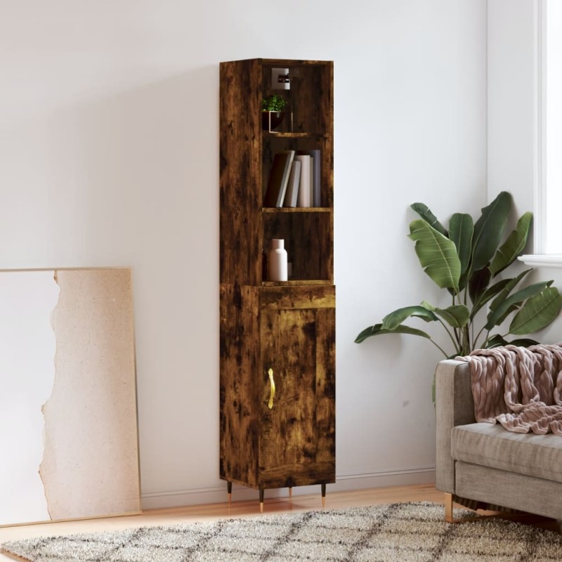 vidaXL Aparador de madera contrachapada roble ahumado 34,5x34x180 cm vidaXL Aparador de madera contrachapada roble ahumado 34,5x34x180 cm