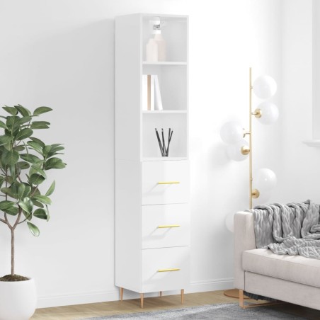vidaXL Aparador alto madera contrachapada blanco brillo 34,5x34x180 cm