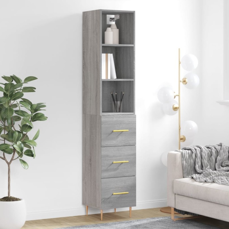 vidaXL Aparador alto madera contrachapada gris Sonoma 34,5x34x180 cm vidaXL Aparador alto madera contrachapada gris Sonoma 34,5x34x180 cm
