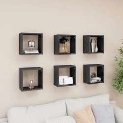 vidaXL Estantes cubo de pared 6 unidades gris brillo 26x15x26 cm