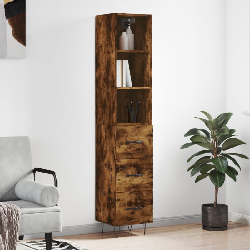 vidaXL Aparador de madera contrachapada roble ahumado 34,5x34x180 cm vidaXL Aparador de madera contrachapada roble ahumado 34,5x34x180 cm