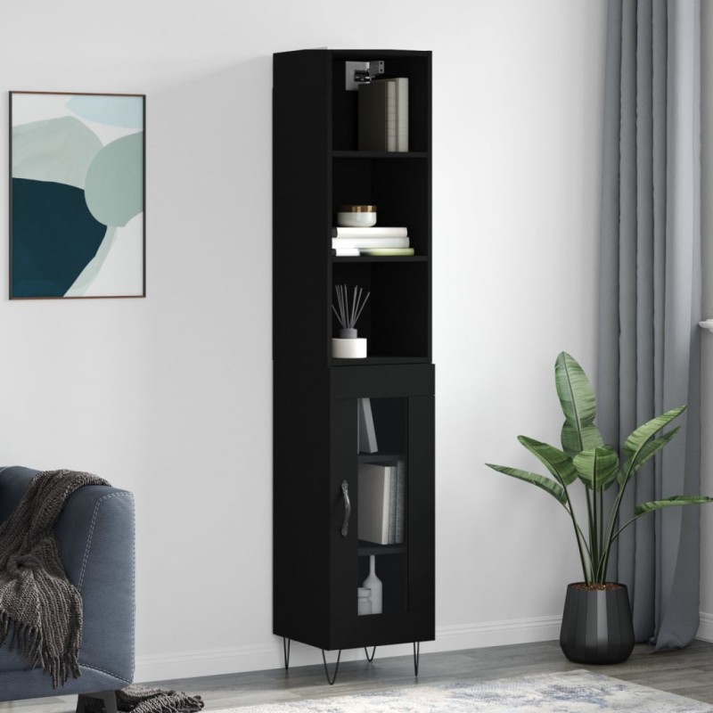 vidaXL Aparador de madera contrachapada negro 34,5x34x180 cm vidaXL Aparador de madera contrachapada negro 34,5x34x180 cm
