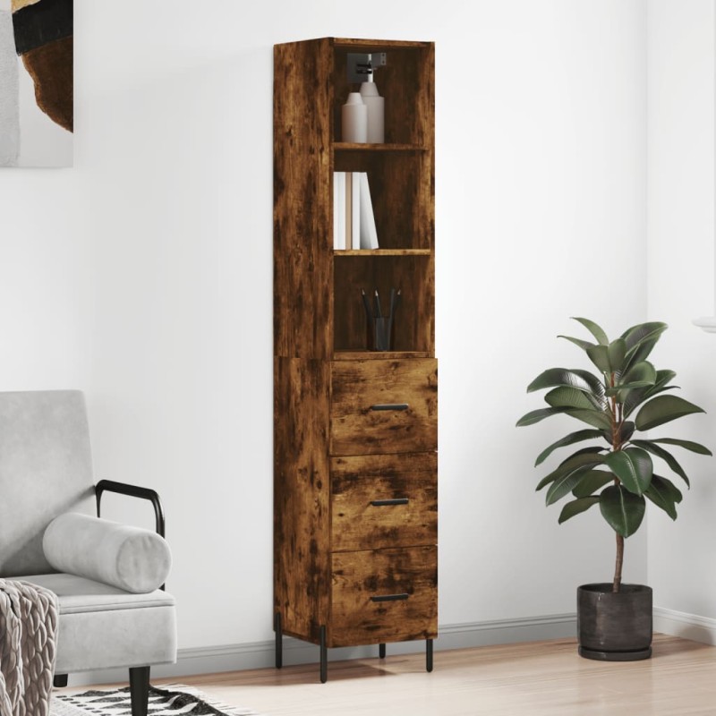 vidaXL Aparador de madera contrachapada roble ahumado 34,5x34x180 cm vidaXL Aparador de madera contrachapada roble ahumado 34,5x34x180 cm