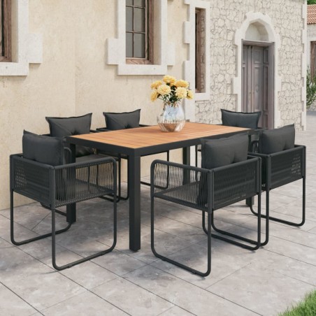 vidaXL Set de comedor de jardín de 7 piezas PVC ratán negro y marrón