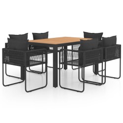 vidaXL Set de comedor de jardín de 7 piezas PVC ratán negro y marrón