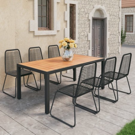 vidaXL Set de comedor de jardín de 7 piezas PVC ratán negro y marrón