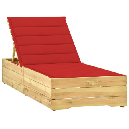 vidaXL Tumbona con cojín rojo madera de pino impregnada