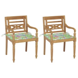 vidaXL Sillas Batavia 2 uds teca maciza con cojines estampado de hojas