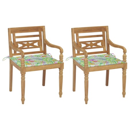 vidaXL Sillas Batavia 2 uds teca maciza con cojines estampado de hojas