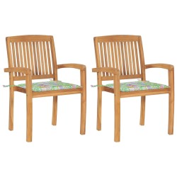 vidaXL Sillas de jardín 2 uds madera teca con cojines estampado hojas