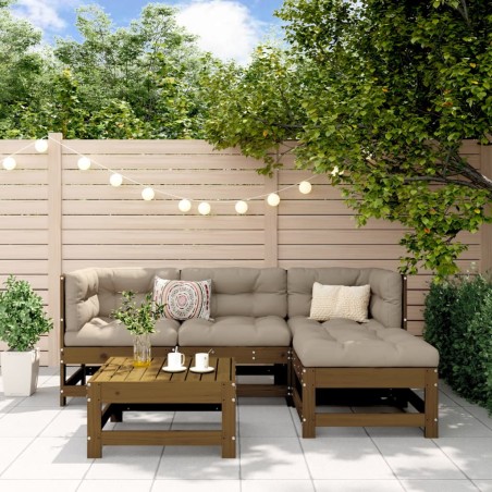 vidaXL Juego de sofás de jardín 5 pzas madera maciza pino marrón miel