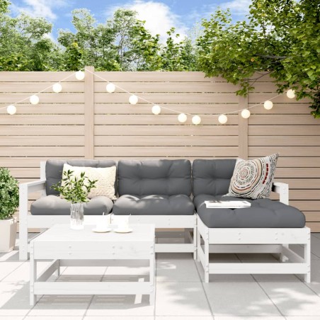 vidaXL Juego de sofás de jardín 5 piezas madera maciza de pino blanco