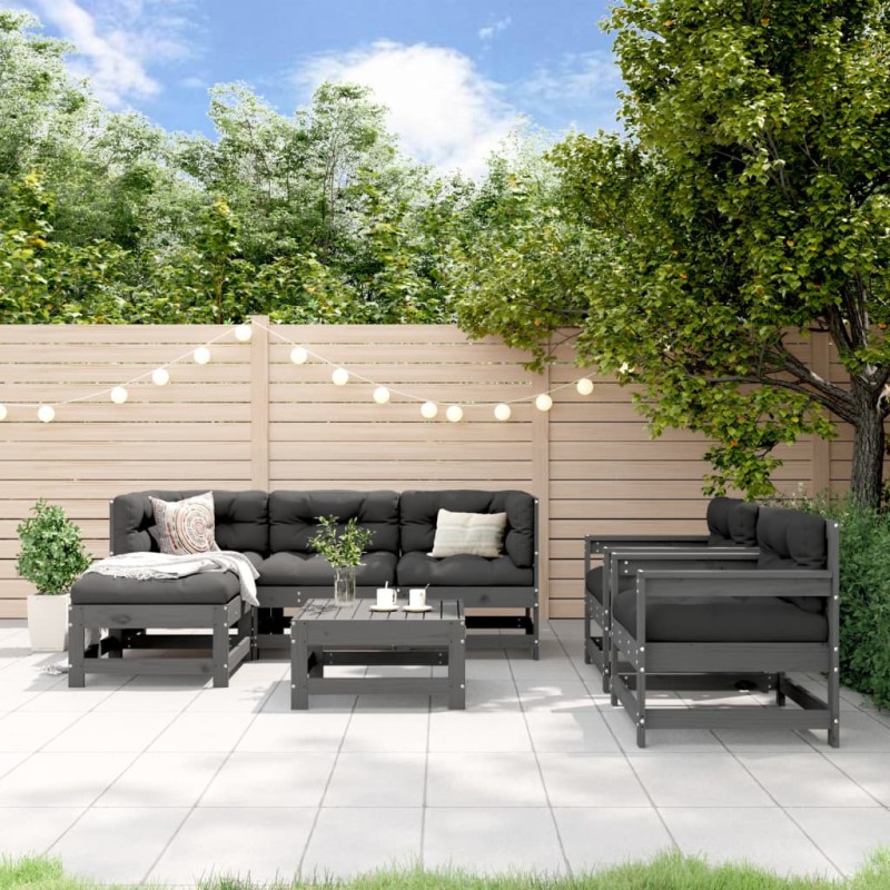 vidaXL Juego de muebles de jardín 7 piezas madera maciza de pino gris vidaXL Juego de muebles de jardín 7 piezas madera maciza de pino gris