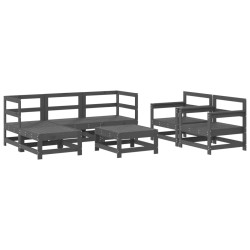 vidaXL Juego de muebles de jardín 7 piezas madera maciza de pino gris