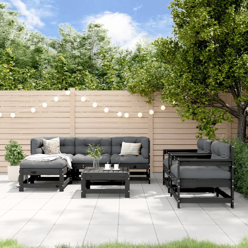 vidaXL Juego de muebles de jardín 7 piezas madera maciza de pino negro vidaXL Juego de muebles de jardín 7 piezas madera maciza de pino negro