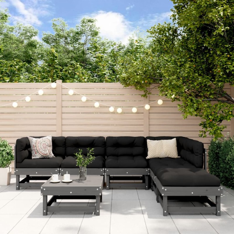 vidaXL Juego de muebles de jardín 7 piezas madera maciza de pino gris vidaXL Juego de muebles de jardín 7 piezas madera maciza de pino gris