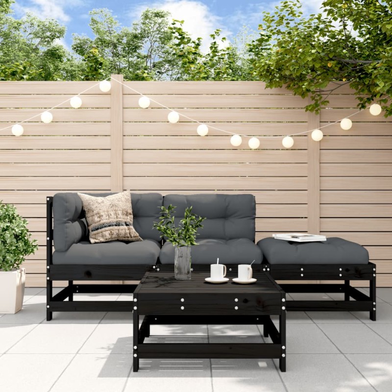 vidaXL Juego de muebles de jardín 4 pzas madera maciza de pino negro