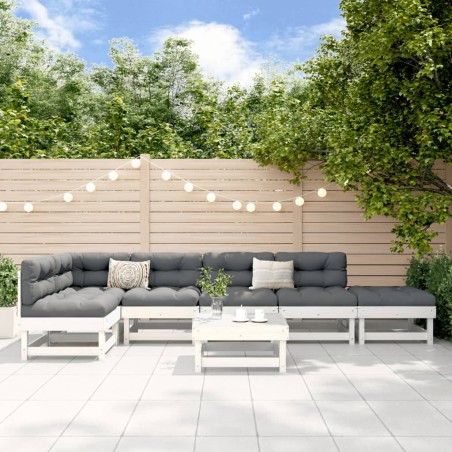 vidaXL Juego de muebles de jardín 7 pzas madera maciza de pino blanco