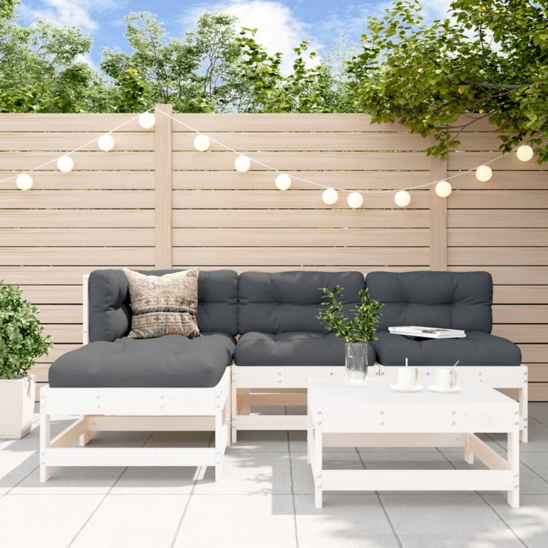 vidaXL Juego de sofás de jardín 5 piezas madera maciza de pino blanco vidaXL Juego de sofás de jardín 5 piezas madera maciza de pino blanco