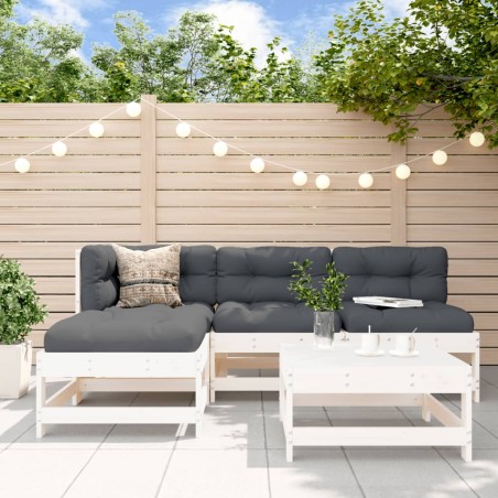 vidaXL Juego de sofás de jardín 5 piezas madera maciza de pino blanco