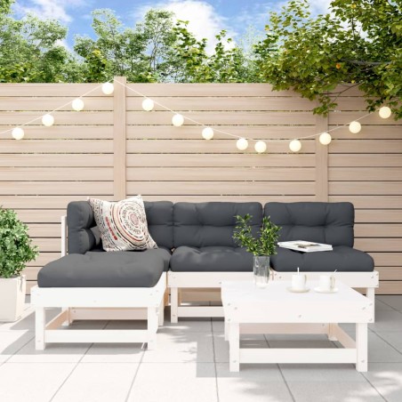 vidaXL Juego de sofás de jardín 5 piezas madera maciza de pino blanco