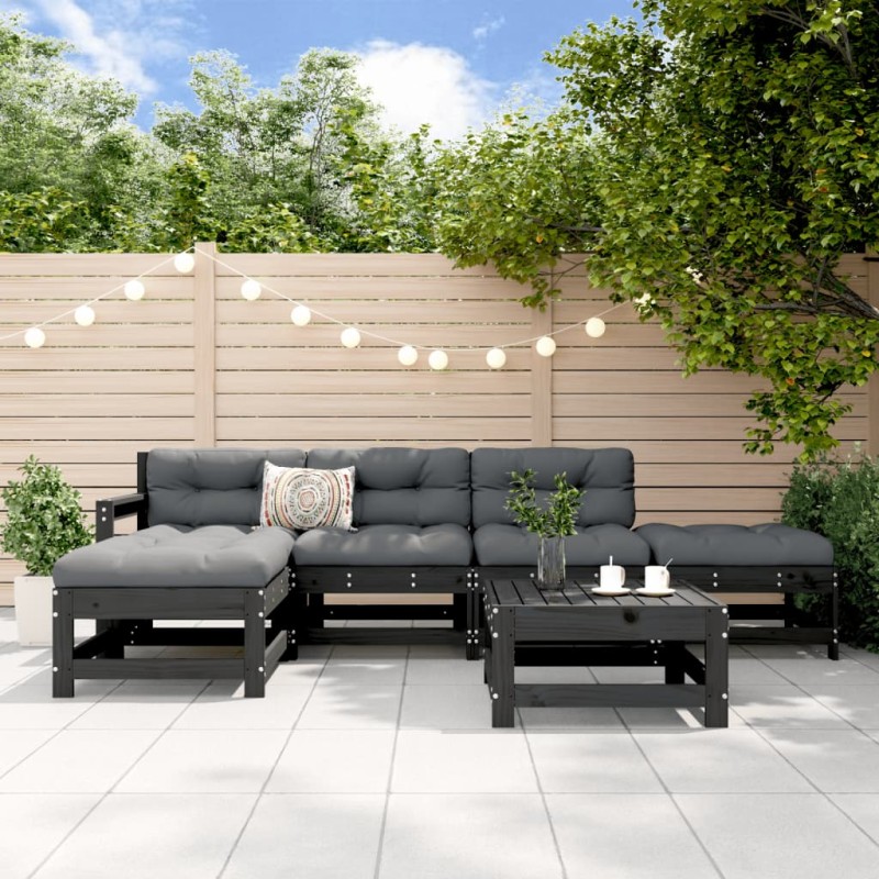 vidaXL Juego muebles de jardín 6 piezas madera maciza pino negro vidaXL Juego muebles de jardín 6 piezas madera maciza pino negro