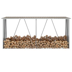 vidaXL Casetilla para leña acero galvanizado marrón 330x84x152 cm