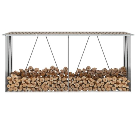 vidaXL Casetilla para leña acero galvanizado marrón 330x84x152 cm