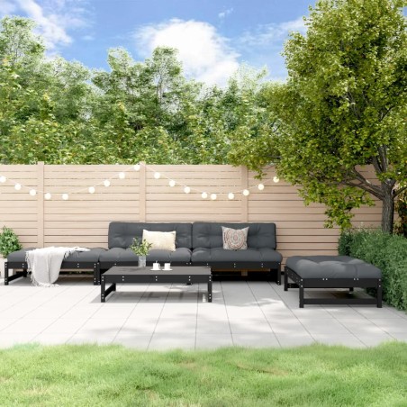 vidaXL Juego de sofás de jardín 5 piezas madera maciza de pino negro