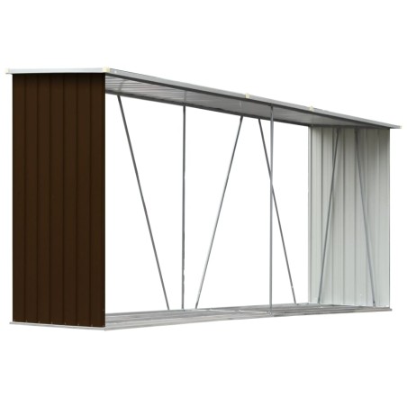 vidaXL Casetilla para leña acero galvanizado marrón 330x84x152 cm