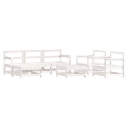 vidaXL Juego de muebles de jardín 7 pzas madera maciza de pino blanco