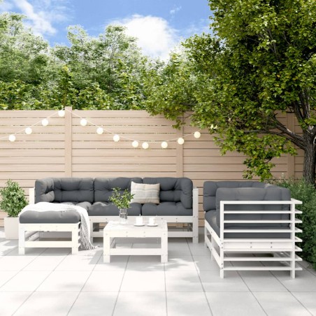 vidaXL Juego de muebles de jardín 7 pzas madera maciza de pino blanco