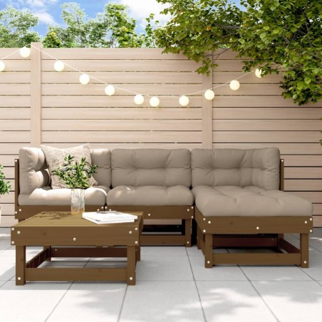 vidaXL Juego de sofás de jardín 5 pzas madera maciza pino marrón miel