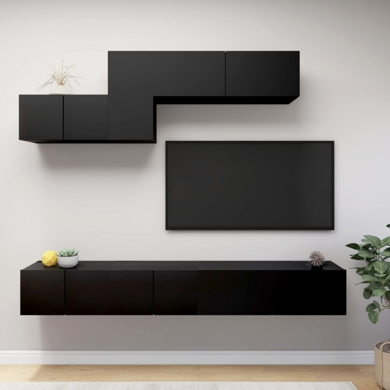 vidaXL Set de muebles de salón TV 6 pzas madera de ingeniería negro