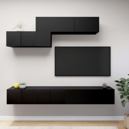 vidaXL Set de muebles de salón TV 6 pzas madera de ingeniería negro