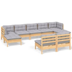 vidaXL Juego de muebles de jardín 9 pzas y cojines madera pino gris