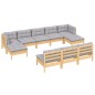 vidaXL Juego de muebles de jardín 10 pzas y cojines madera pino gris vidaXL Juego de muebles de jardín 10 pzas y cojines madera pino gris