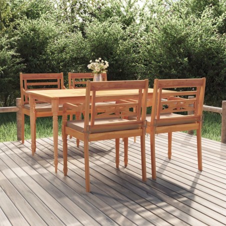 vidaXL Juego comedor de jardín 5 pzas y cojines madera maciza de teca