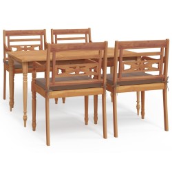 vidaXL Juego comedor de jardín 5 pzas y cojines madera maciza de teca