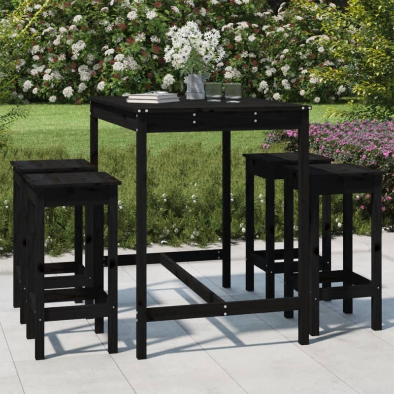 vidaXL Set de mesa y taburetes altos jardín 5 piezas madera pino negro vidaXL Set de mesa y taburetes altos jardín 5 piezas madera pino negro