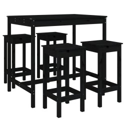 vidaXL Set de mesa y taburetes altos jardín 5 piezas madera pino negro