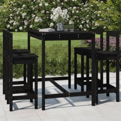 vidaXL Set de mesa y taburetes altos jardín 5 piezas madera pino negro